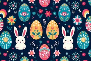 Image of a Pattern With Eggs and Rabbits