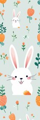 White Rabbit and Carrots on Blue Background