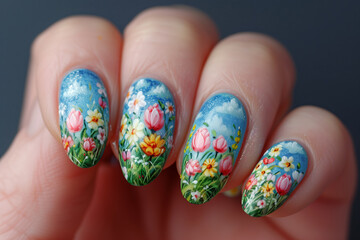Nails, manicure with Easter pattern on them
