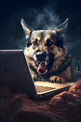 dangerous IT dog with a laptop