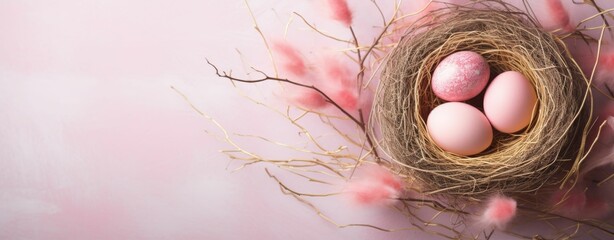 A Birds Nest With Three Eggs - obrazy, fototapety, plakaty