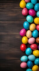 Fototapeta na wymiar Colorful Easter Eggs on Wooden Table