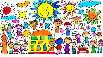 Obraz na płótnie Canvas Children's colorful doodles on white paper