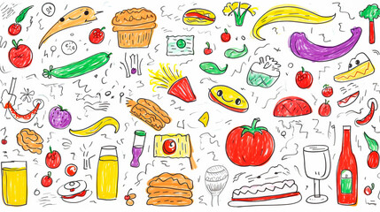 Children's colorful doodles on white paper
