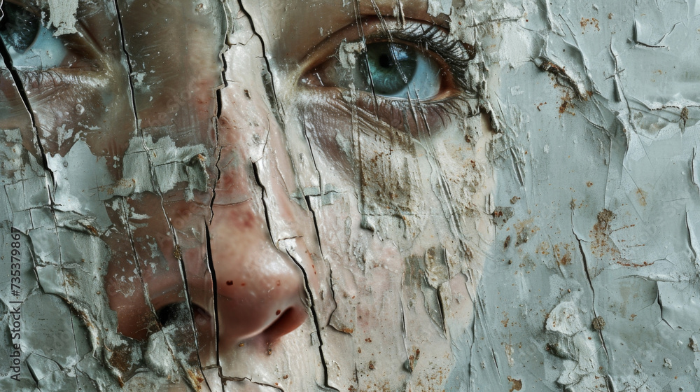 Poster stripped bare the and d surface of its protective layer seems to reflect the exposed emotions and vu