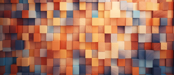 Abstract Geometric Mosaic of Warm and Cool Colored Cubes