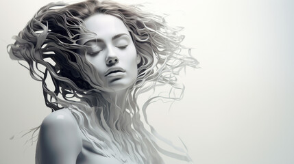 Fototapeta premium Surreal Art of a Woman with Wind-Swept Hair in a Graceful Flowing Motion