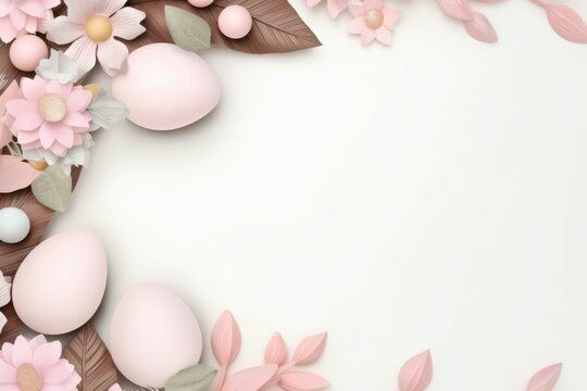 White Background With Pink Flowers and Eggs
