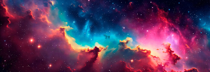 Deep space banner. Colorful nebula with cosmic clouds and gas.