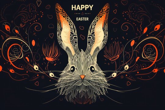 a psychedelic easter bunny on a black background Generative AI