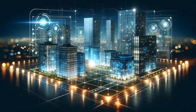 Smart connected city and buildings of the future. Digital twin.