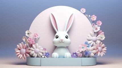 Paper Sculpture of a Bunny Sitting in Front of an Egg