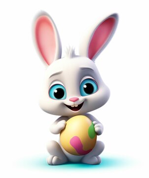 Cartoon Bunny Holding Colorful Easter Egg