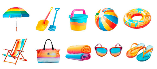 Concept of beach Essentials on Transparent Background, PNG