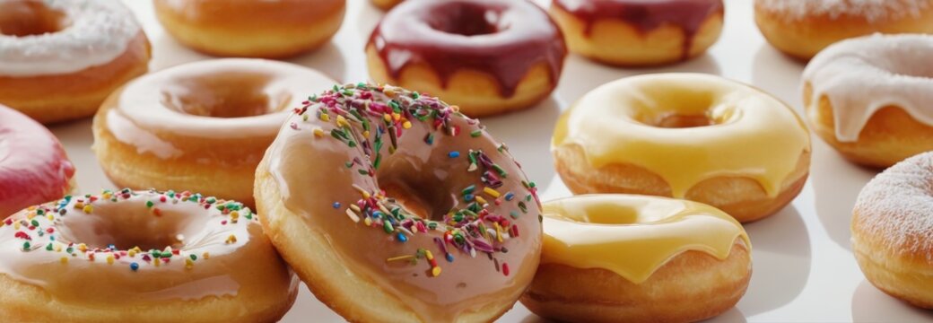 An image of donuts with colored glaze and sprinkles. Tasty. AI generated.