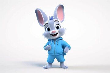 Cartoon Rabbit Wearing a Blue Hoodie