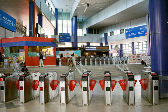 Kuala Lumpur, Malaysia - August 6, 2022: ticket controller machine at Masjid Jamek train station