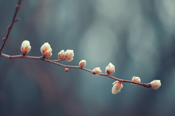 Branches of blooming spring trees. Blooming tree buds