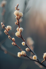Branches of blooming spring trees. Blooming tree buds