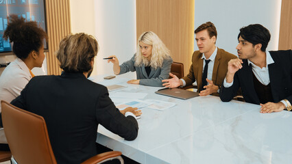 Diverse office worker employee working and brainstorm on strategic business marketing planning....