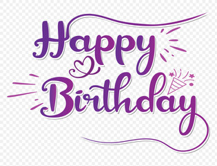 Happy Birthday Lettering Black Text Handwriting Calligraphy with Shadow isolated on White Background. Greeting Card Vector Illustration Design Template Element 19