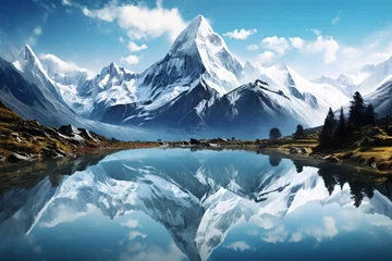 Crédence de cuisine en verre imprimé Alpes a lake with snow covered mountains and blue sky