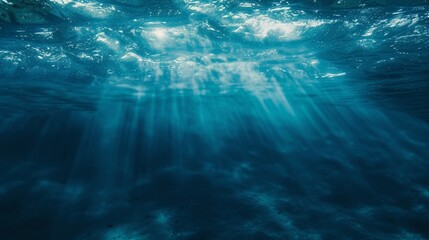 Deep sea blue illustration background realism. Dark deep and scary ocean banner.
