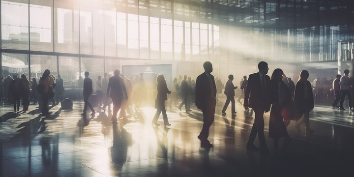 Blurred group of busy business people	