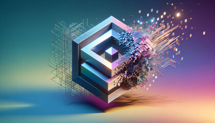 Digital Evolution: TensorFlow Logo Disintegrating into Innovation