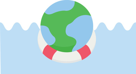 Globe float with a lifebuoy in a sea and climate environment concept,
