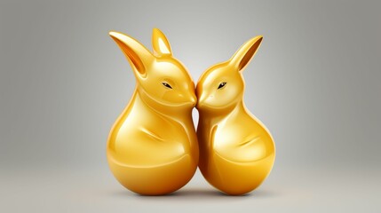 A Couple of Gold Rabbits Sitting Side by Side