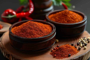 Fotobehang Spice bowls with smoked paprika Cooking ingredients, flavorful seasoning © shaista