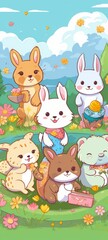 Obraz premium A Group of Animals Standing in the Grass