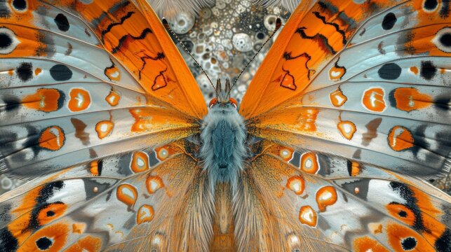 Intricate patterns of a butterfly's wing, a kaleidoscope of nature's artistry up close.