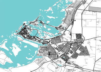 Street map art of ABU DHABI city in united Arab emirates. Road map of ABU DHABI. Black and white (blue) UAE