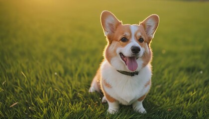 corgi dog, dog at dawn, purebred dog in nature, happy dog, beautiful dog