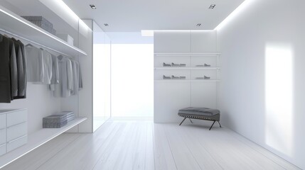 Beautiful modern dressing room of a lonely man, large copyspace area