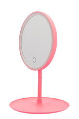 Pink makeup mirror isolated on white background