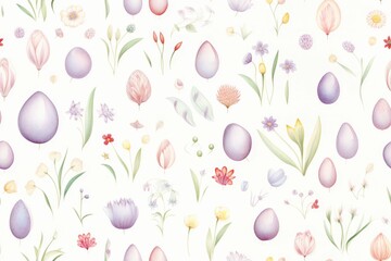 A Pattern of Flowers and Eggs on a White Background