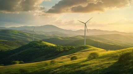 Rolling Hills Wind Farm Panorama - obrazy, fototapety, plakaty