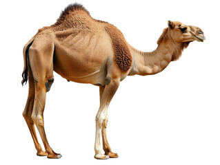 A single-humped dromedary camel standing on a transparent background.