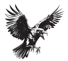 Fototapeta premium Crow attack icon cartoon vector. Art feather. Ink fly