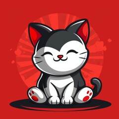 Flat logo featuring a chibi cat placed on a vibrant red lucky background.