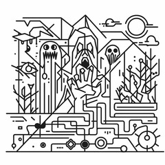 Fototapeta premium Horror Graphic: Ominous Frightening Illustration Embodying Dark Powers and Mysteries, Stimulating the Imagination and Atmosphere of Tension