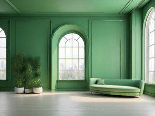 Modern classic green empty interior design with walls design.