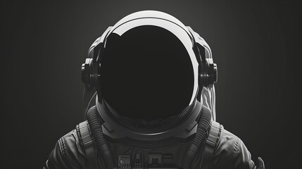 astronaut wearing helmet, monochrome color scheme, black and white