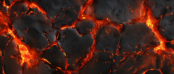 Fluxo de lava com faíscas e brasas. Fundo abstrato para design. - obrazy, fototapety, plakaty