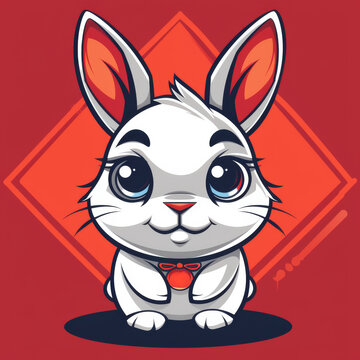 Flat logo featuring a chibi bunny placed on a vibrant red lucky background.