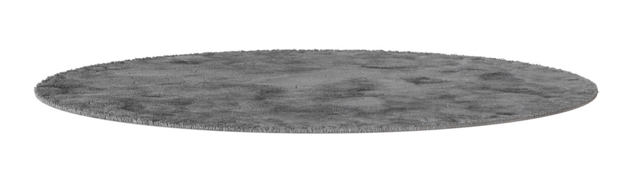 Gray round carpet with a detailed texture, perfect for modern home interiors, on transparent background. Cut out home decor. Loft style. Front view. 3D render
