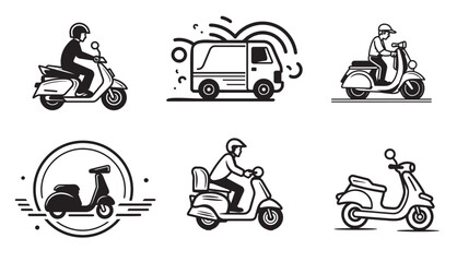 Employee riding delivery bike hand drawn outline doodle icons Motorbike and business, courier, scooter concept. © BigJoy